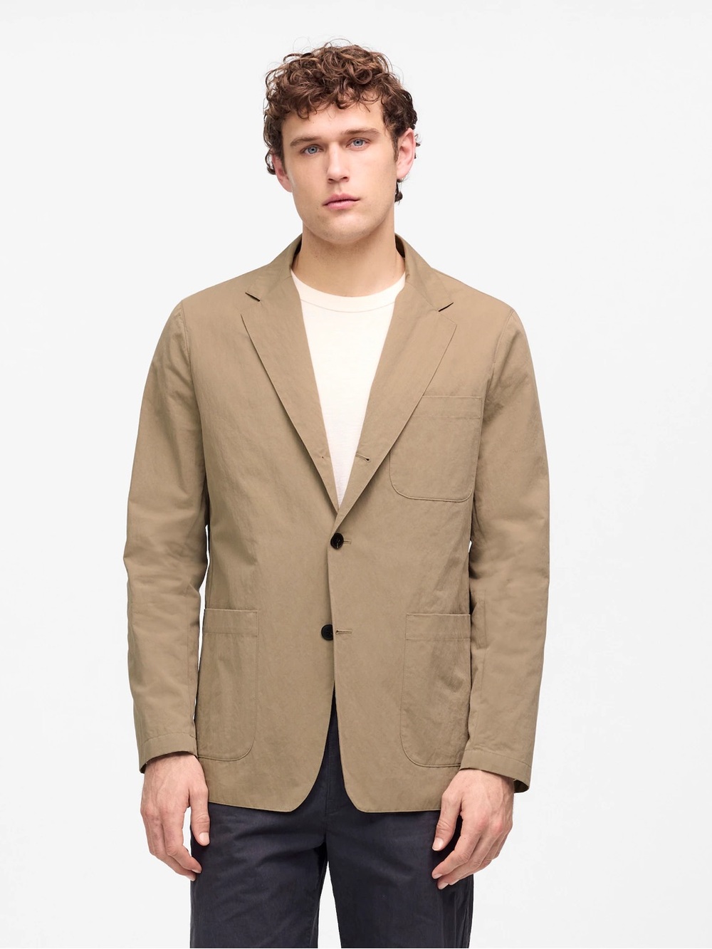 Madewell Unstructured Three-Button Blazer in Cotton Blend in Desert Taupe Sz XL